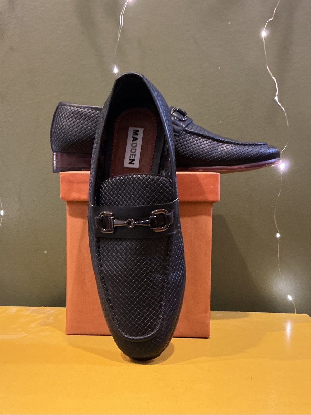 Men’s Madden Black Woven Leather Bit Loafers